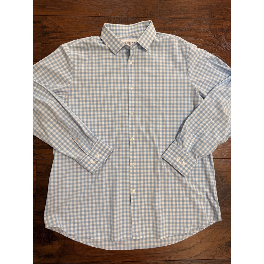Mizzen+Main Leeward Dress Shirt XXL Light Blue Gingham Check Standard Fit‎ Mens